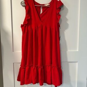 Altar'd State Vibrant Red Ruffle Mini Dress